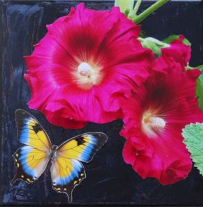 Voir le détail de cette oeuvre: Rose trémière et papillon