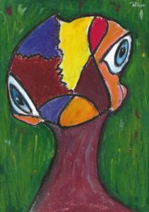 Voir le détail de cette oeuvre: Tête de poulet dans l'herbe