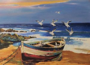 Voir le détail de cette oeuvre: Barque amarrée sur la plage