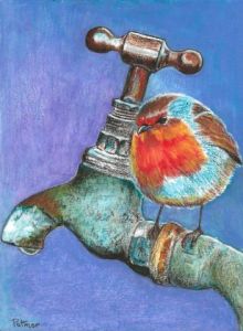 Voir le détail de cette oeuvre: Rouge-gorge perché sur un robinet